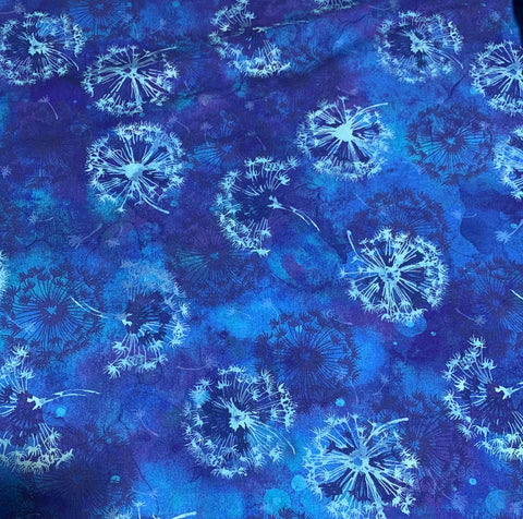 Cobalt Dandelion Watercolor - Make A Wish - Northcott - 20"x45" Remnant