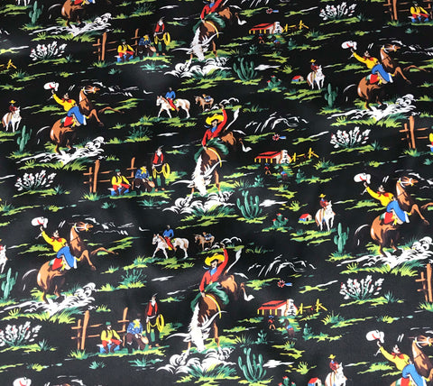 Black Western Ranch Cowboys - Silk Charmeuse Fabric
