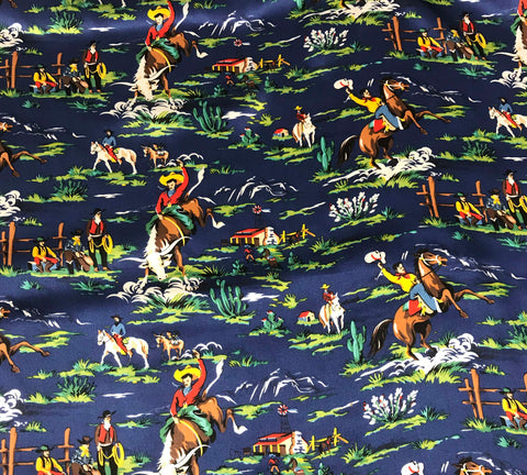 Blue Western Ranch Cowboys - Silk Charmeuse