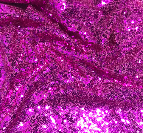 Fuchsia Pink - Sequin Spangle Sewn on Mesh Fabric