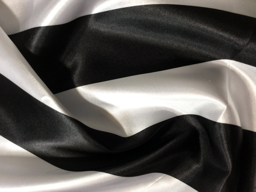 Black & White Wide Stripe - Faux Silk Charmeuse Satin Fabric