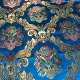 Turquoise & Gold Floral Damask - Silk Brocade Fabric