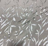 Burnout Devore Satin Fabric - White Thin Leaves