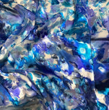 Burnout Devore Satin Fabric - Blue Hand Dyed Splotches