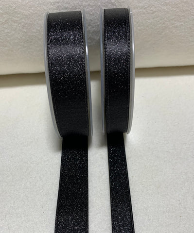 Black with Metallic Silver Double Sided Satin Ribbon Trim Made in France (2 Widths to choose from)