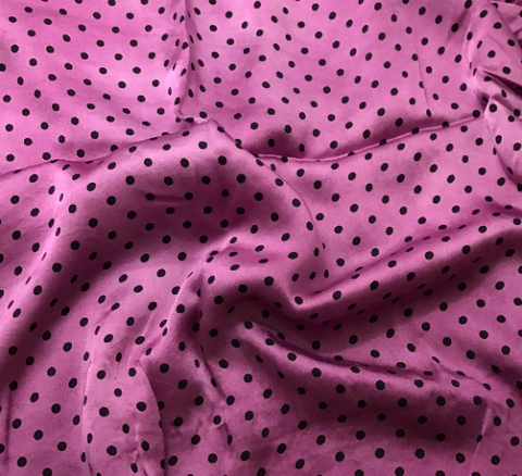 Lilac & Black 3/16" Polka Dots - Hand Dyed Silk Charmeuse Fabric
