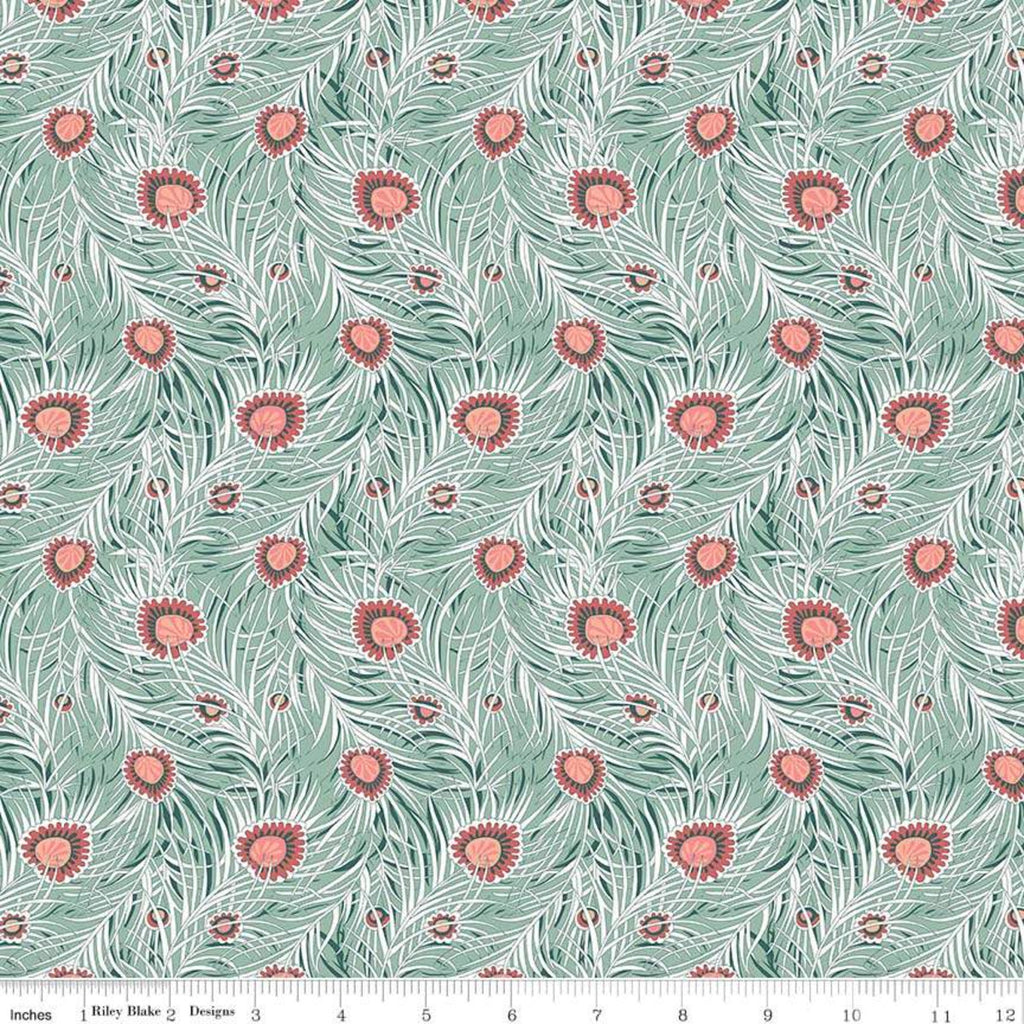 Pipers Peacock Light Green The Hesketh House Collection - Liberty of London Cotton Fabric 43"x45" Remnant