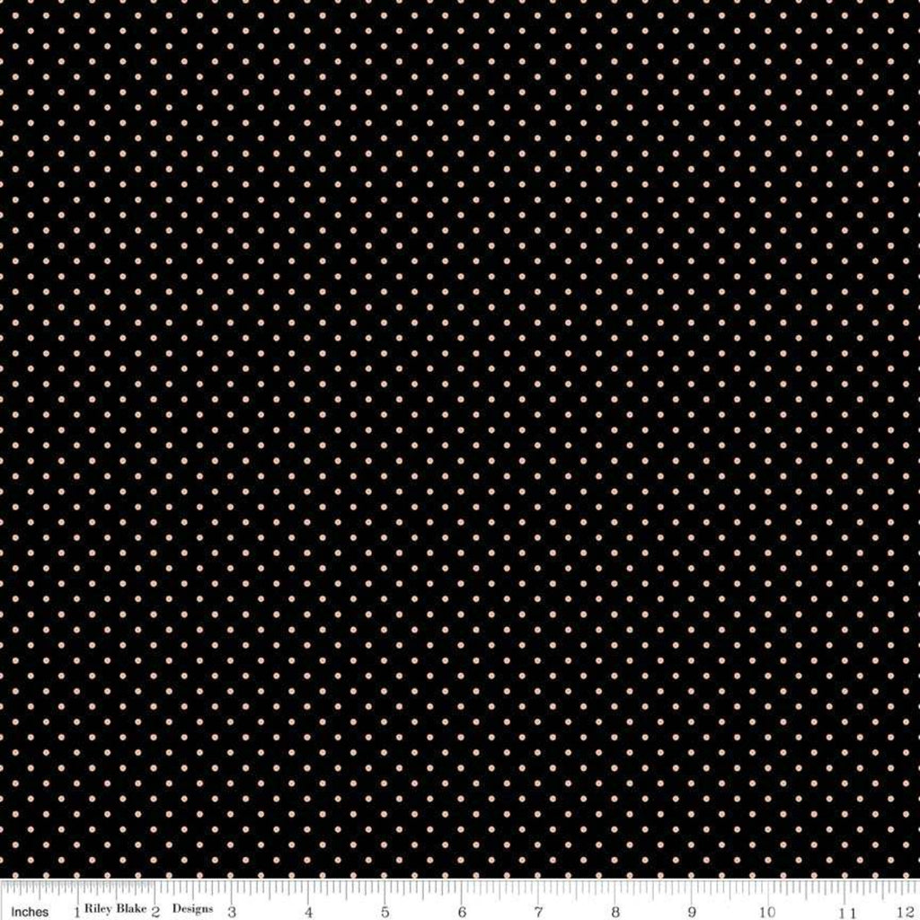 Swiss Dot on Black Rose Gold Sparkle - Riley Blake Cotton Fabric 1 yard x 45"