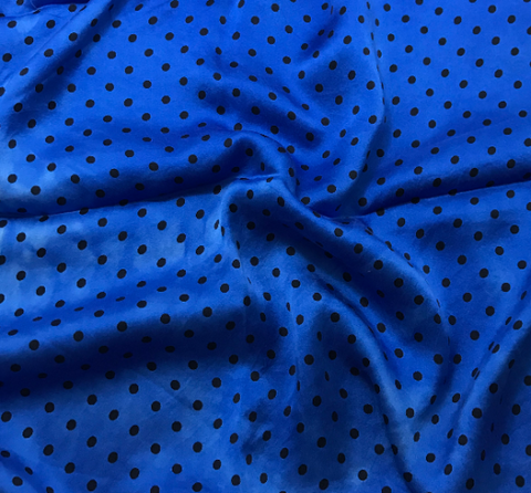 Sapphire Blue & Black 3/16" Polka Dots - Hand Dyed Silk Charmeuse Fabric