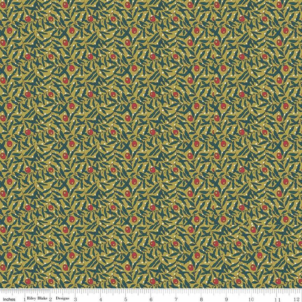 Season's Greetings Holiday Berries Red/Mustard Liberty of London - Riley Blake Cotton Fabric