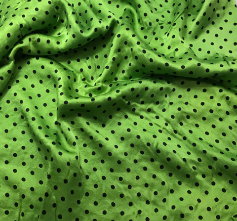 Sour Apple & Black 3/16" Polka Dots - Hand Dyed Silk Charmeuse Fabric