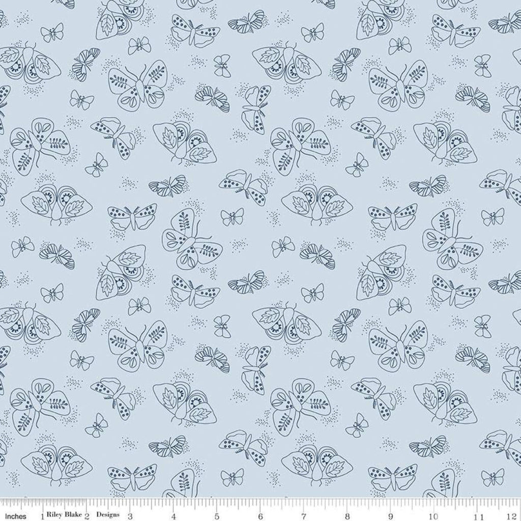 Wild Bouquet Moths Blue - Riley Blake Cotton Fabric