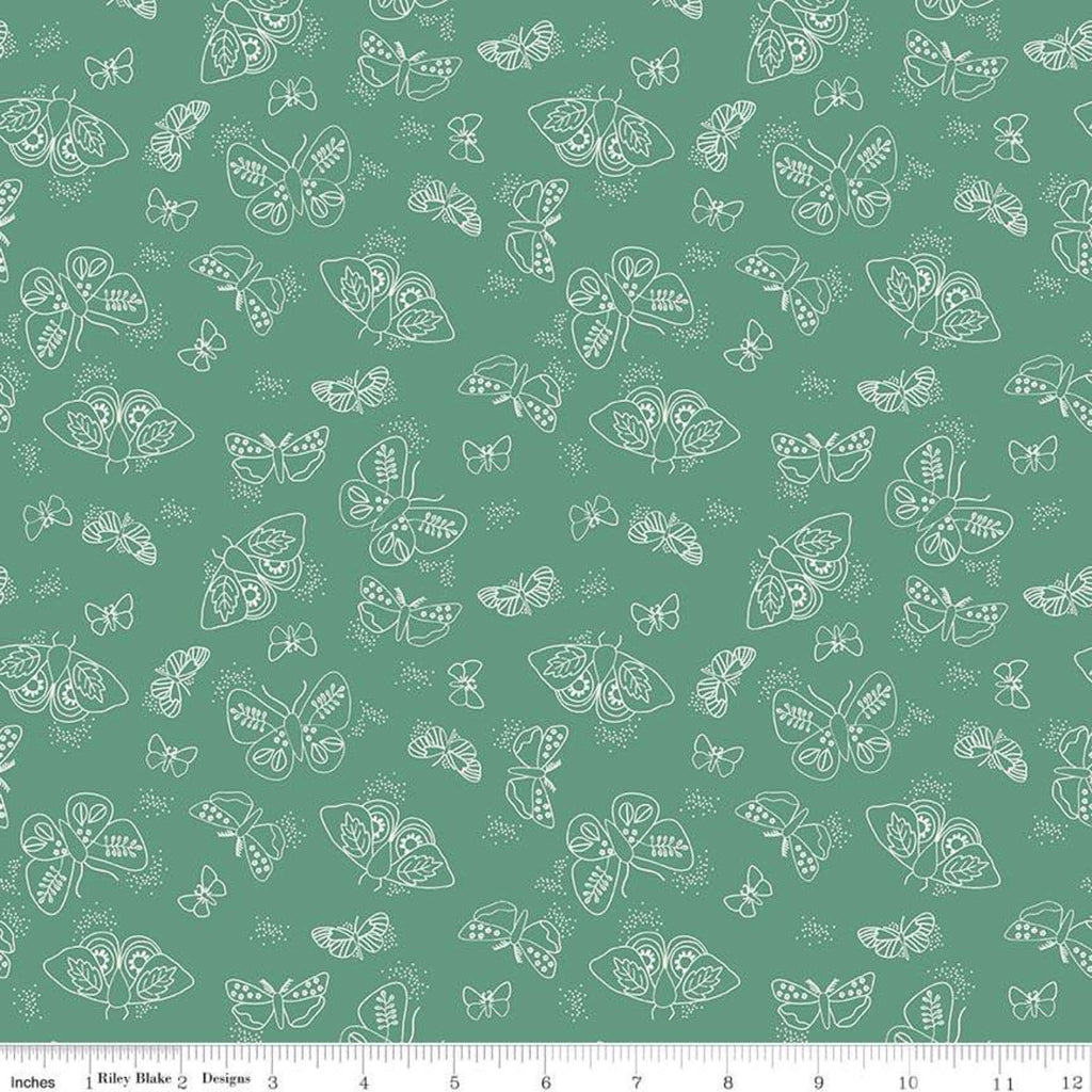 Wild Bouquet Moths Green - Riley Blake Cotton Fabric