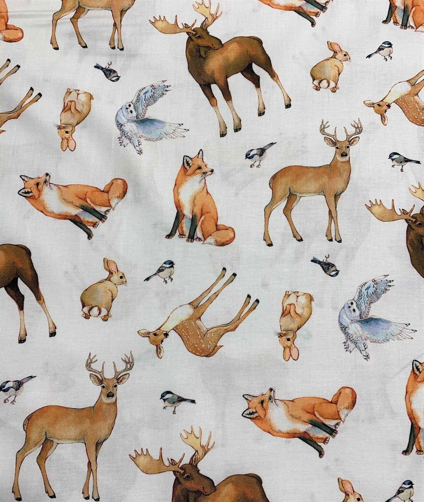 Animal Toss White Multi - Christmas Woodland - By Kathryn Christensen for Northcott Studio Fabrics