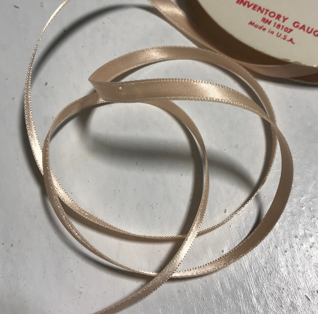 Apricot Peach 1/4" Vintage Grayblock Double Faced Satin Ribbon x 2yd