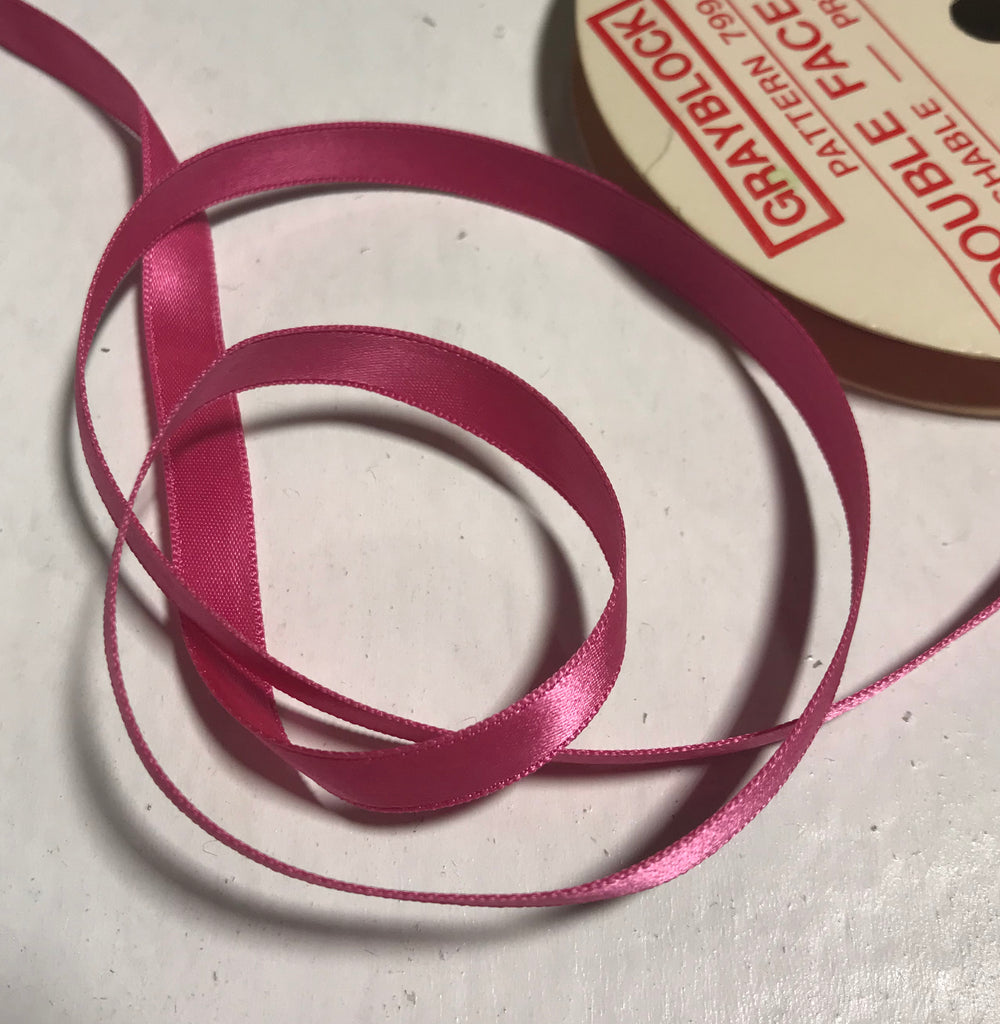 Azalea Pink 3/8" Vintage Grayblock Double Faced Satin Ribbon x 2yd 16"