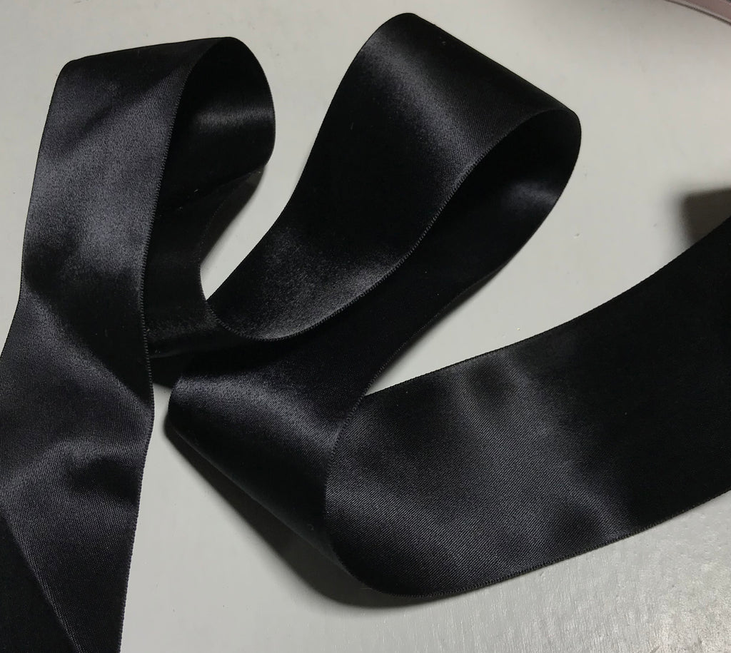 Black 2 1/4" Vintage Grayblock Double Faced Satin Ribbon