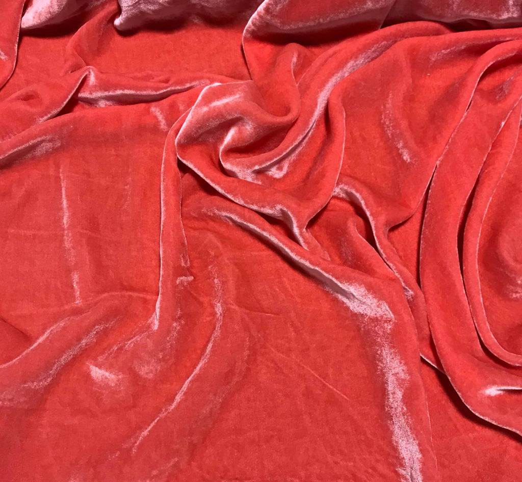 Hot Coral - Silk Velvet Fabric