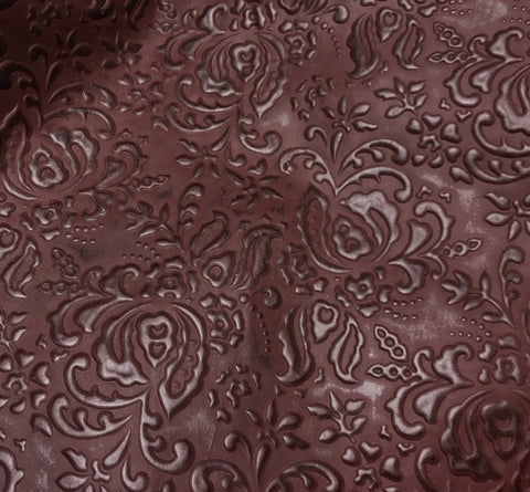 Burgundy Red Embossed Damask - Cow Hide Leather