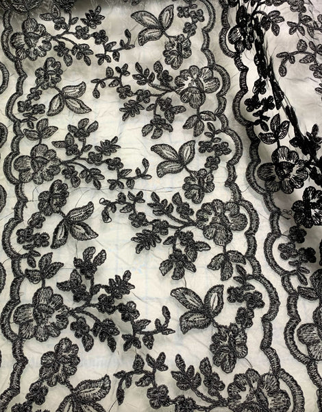 Black & Gold Floral Border Lace Fabric – Prism Fabrics & Crafts, Black Lace  Fabric