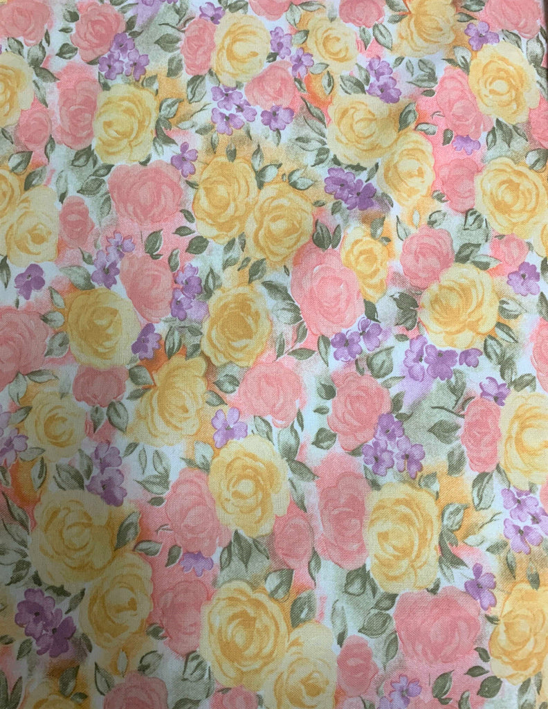 Peach and Yellow Roses - Cotton Flannel Fabric