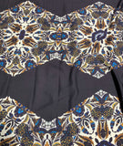 Navy Blue Floral Geometric - Rayon Challis Fabric