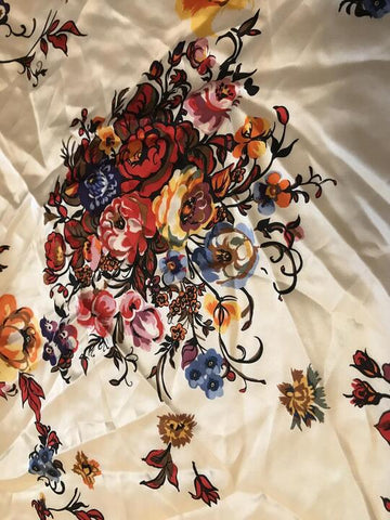Bouquet of Flowers on White - Silk Charmeuse