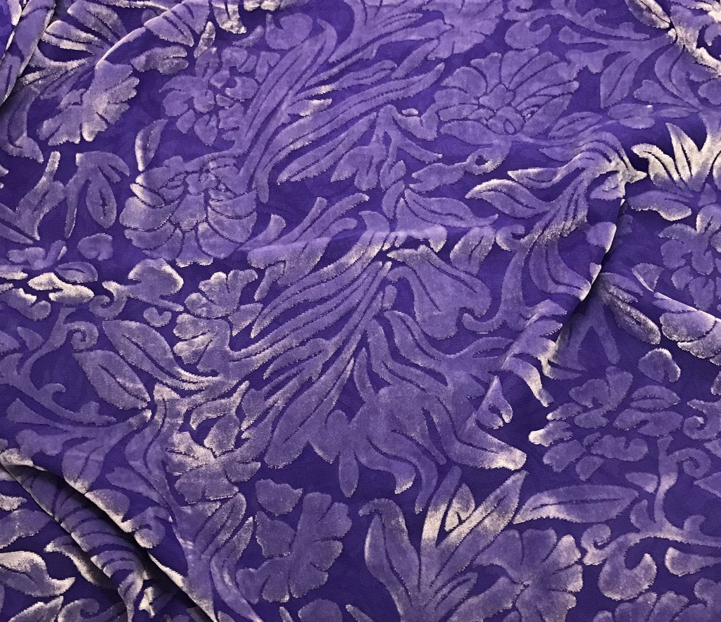Iris Purple Floral - Hand Dyed Burnout Silk Velvet
