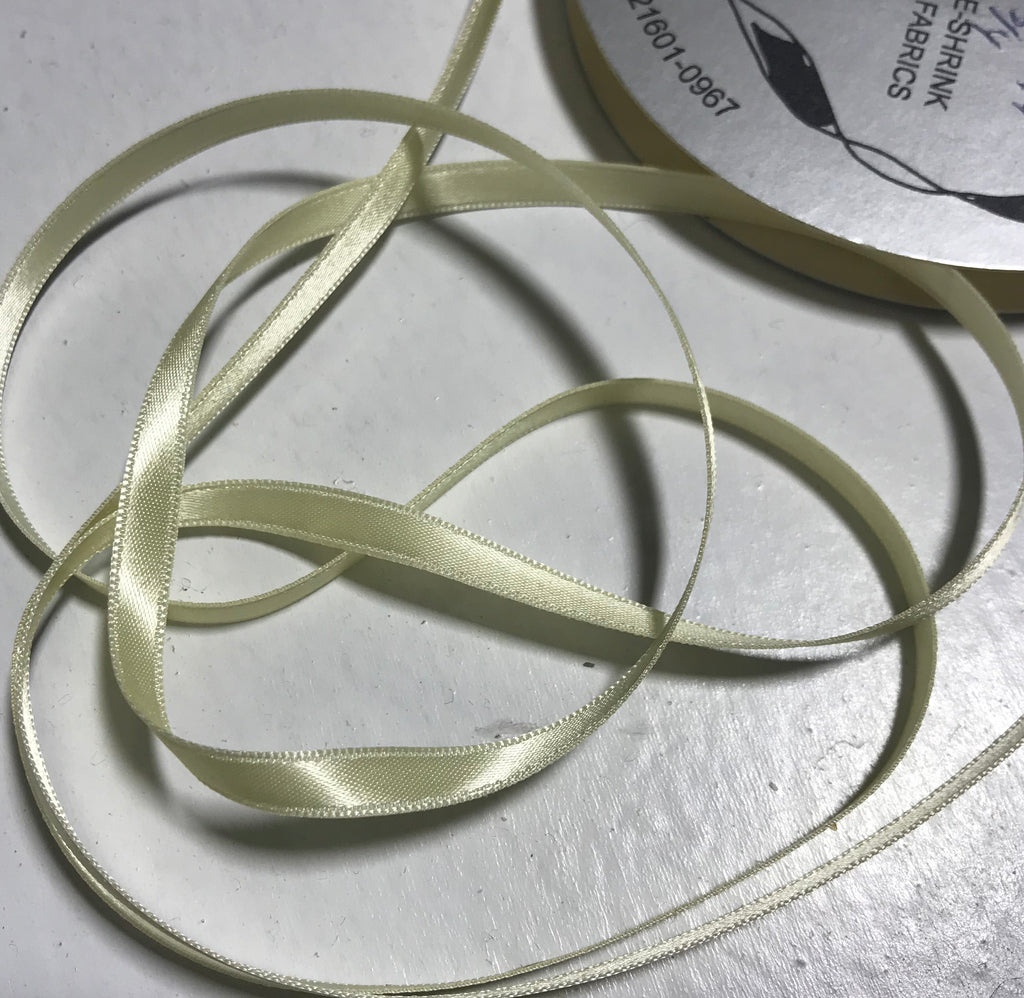 Light Mais Yellow 1/4" Vintage Grayblock Double Faced Satin Ribbon