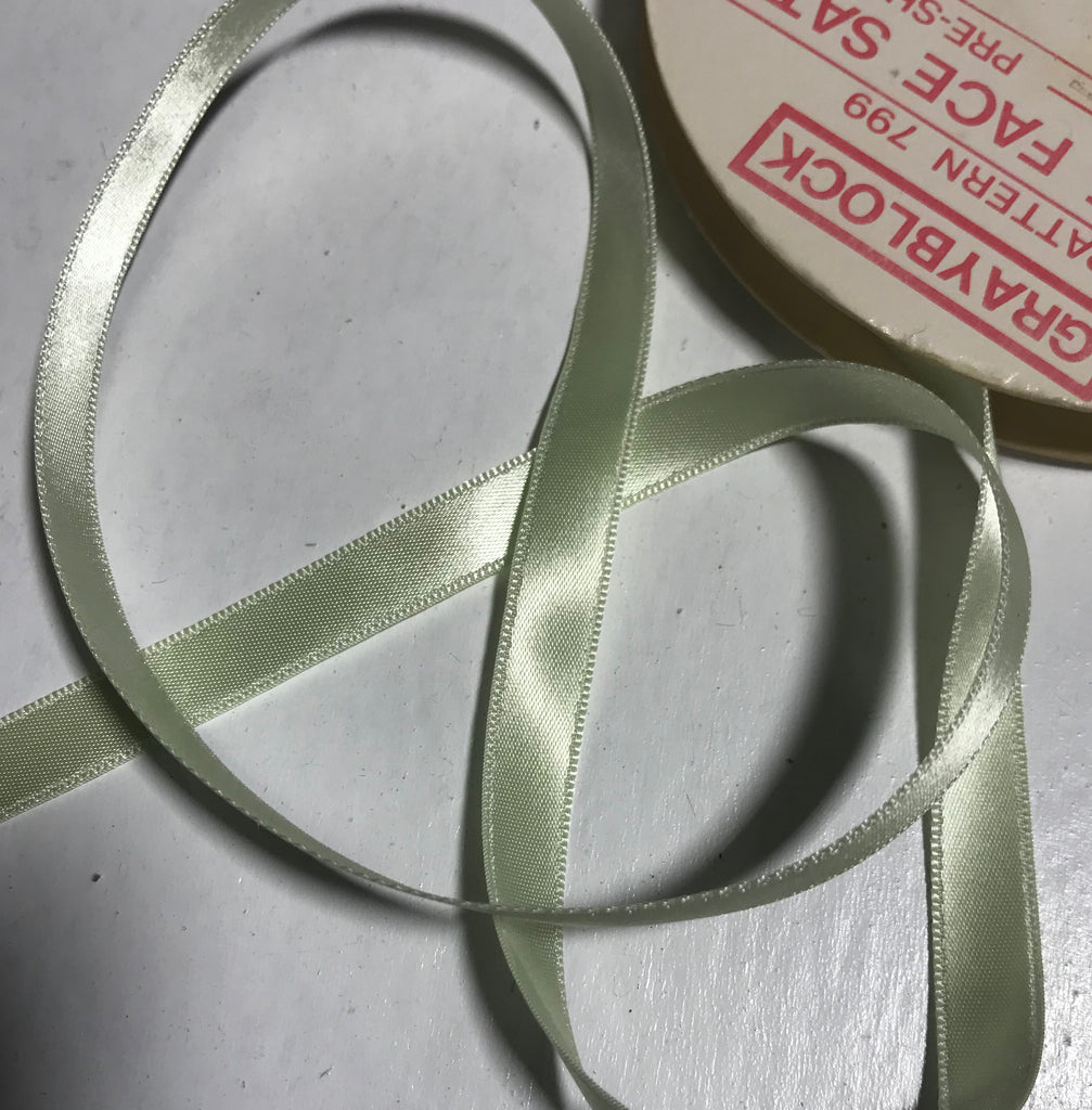 Mint Green 3/8" Vintage Grayblock Double Faced Satin Ribbon x 2yd 16"