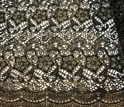 Black & Gold Floral Border Lace Fabric