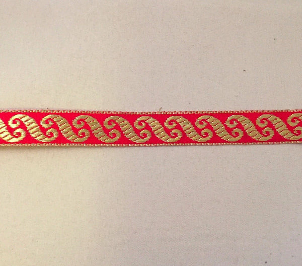 Metallic Purple/Rose Red & Gold - Embroidered Jacquard Ribbon - 1