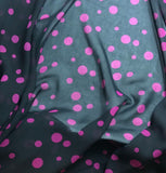 Black with Fuchsia Bubble Dots - Polyester Chiffon Fabric