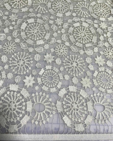 Ivory Geometric Floral - Schiffli Lace Fabric