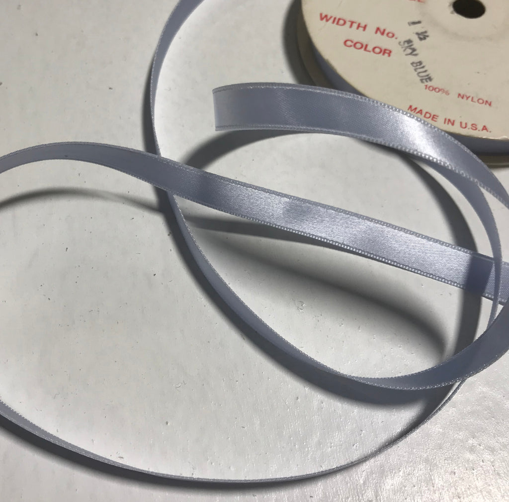 Sky Blue 3/8" Vintage Grayblock Double Faced Satin Ribbon