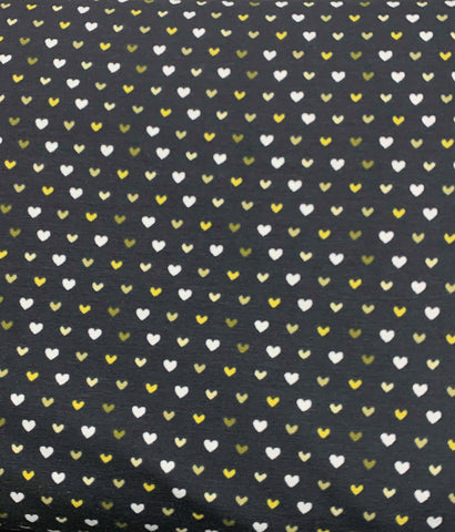 White & Gold Hearts on Black - Avalana - Stof Fabrics - Jersey Cotton Knit