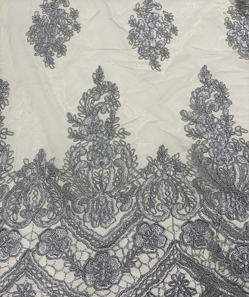 Silver Floral Embroidered Tulle Lace Fabric – Prism Fabrics & Crafts