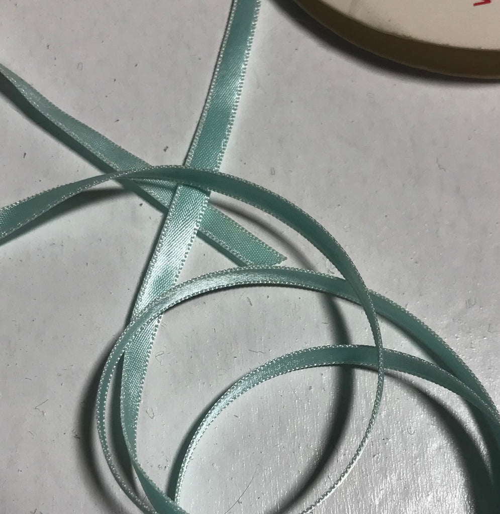 Turquoise 1/4" Vintage Grayblock Double Faced Satin Ribbon