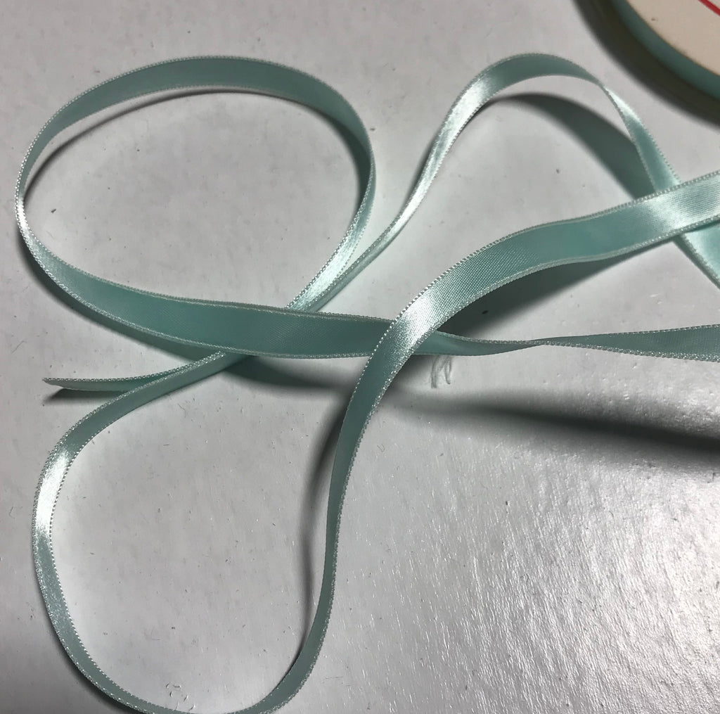 Turquoise 3/8" Vintage Grayblock Double Faced Satin Ribbon