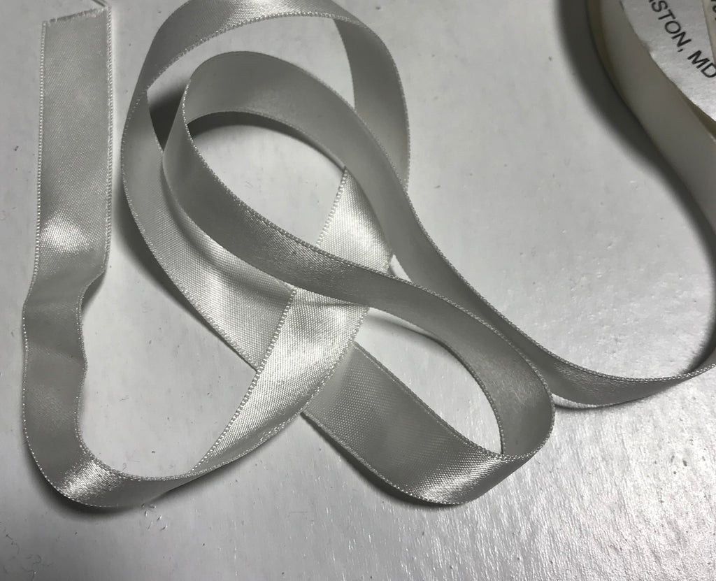 White 5/8" Vintage Grayblock Double Faced Satin Ribbon