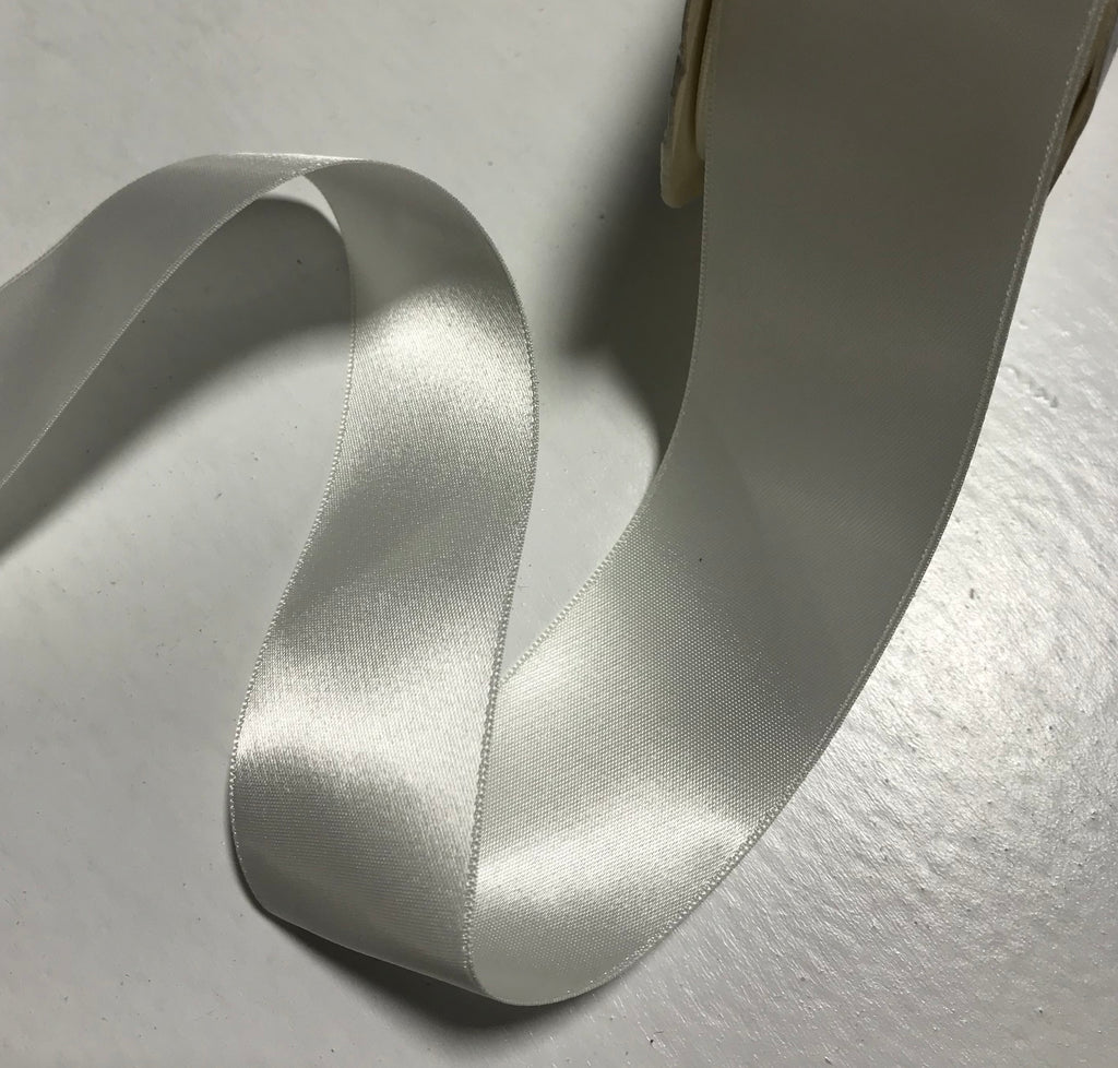 White 1 1/2" Vintage Grayblock Double Faced Satin Ribbon
