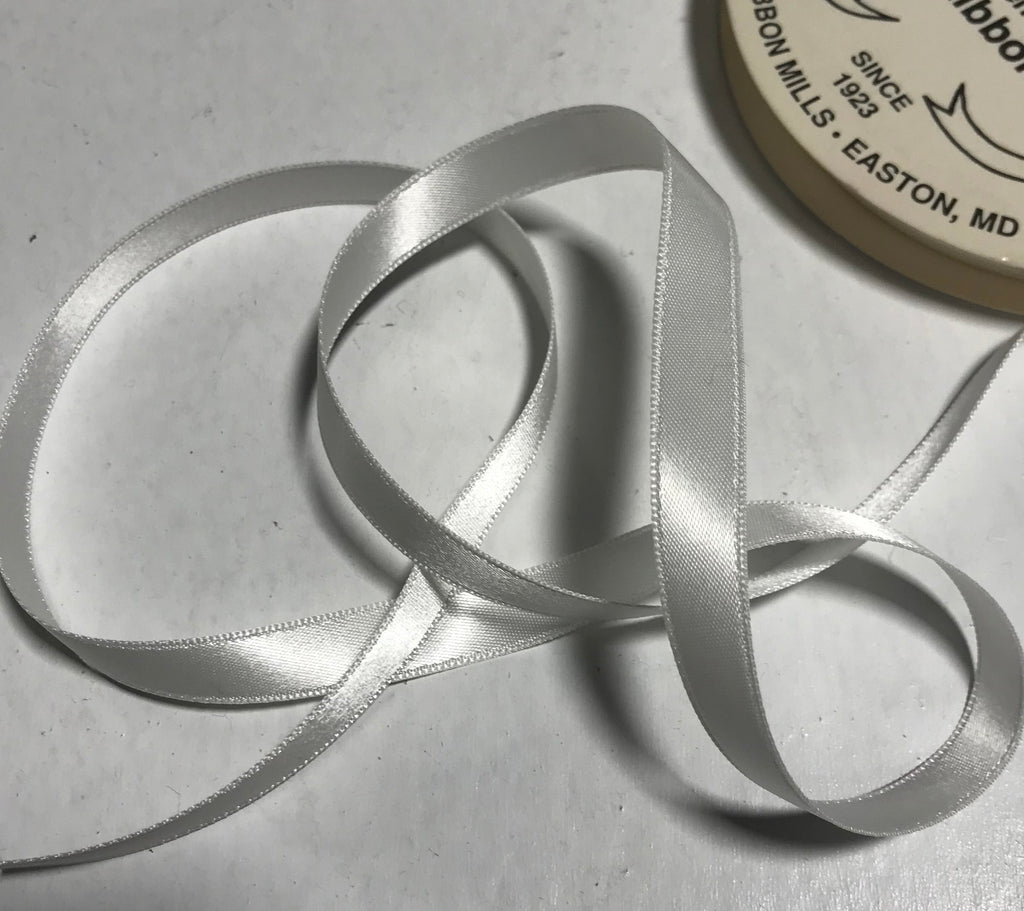 White 3/8" Vintage Grayblock Double Faced Satin Ribbon