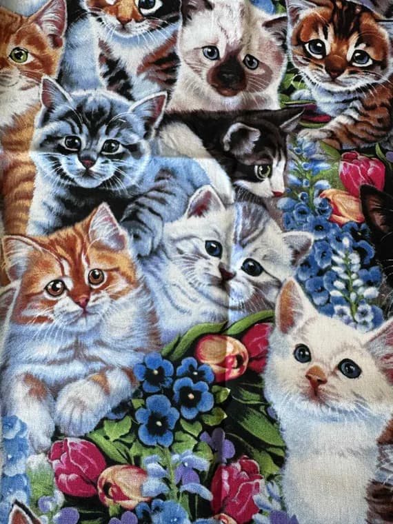 cotton fabric - fat 1/4 sale Kittens & Flowers - Animal Love - Cotton Fabric