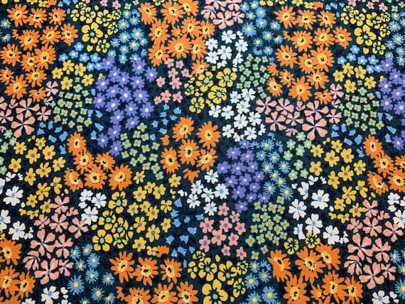 teal cotton fabric - Spring Flowers - Teal Green Blue Orange Floral - Cosmo Japan Cotton Oxford Fabric