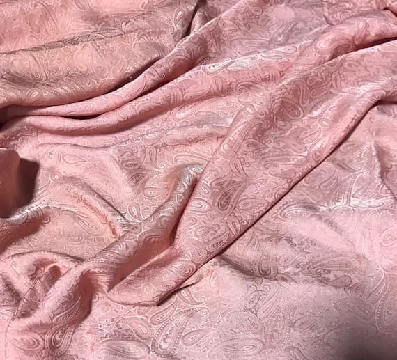 peach silk fabric - Hand Dyed Peach PAISLEY - Silk Jacquard Fabric