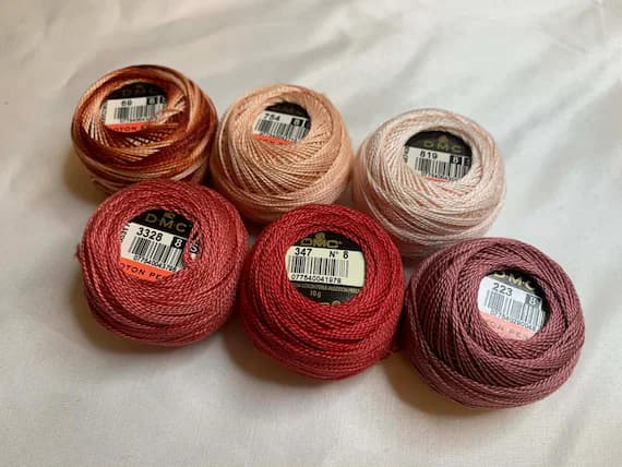 blush none - lot of 6 DMC 116 8 Perle Cotton Thread Balls; Size 8 new #87 Peach Blush