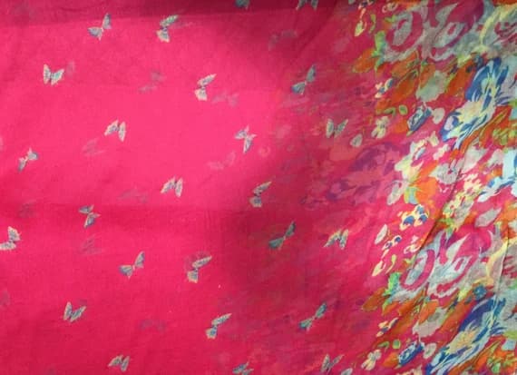 fuchsia fabric - Fuchsia Pink Butterfly Floral - Polyester Gauze Voile