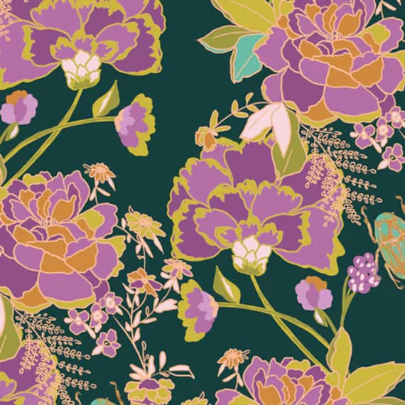 cotton fabric - Greet the Guests Vert - 365 Fifth Avenue - by Bari J. for Art Gallery 100% Cotton Fabric
