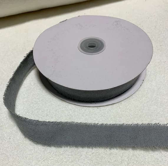 gray none - Gray Linen/Cotton Frayed Edge Ribbon Trim Made in France 1" (2 yards)