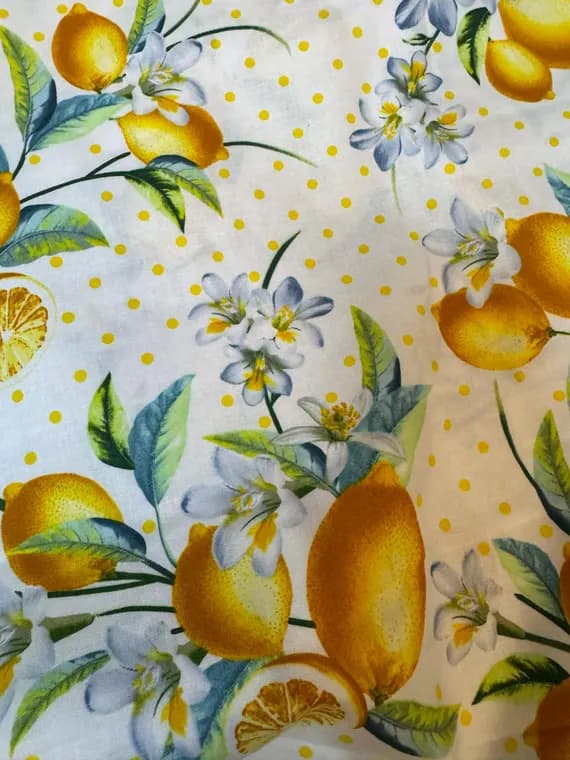 white cotton fabric - Lemon Fresh Bouquet White - Kanvas Cotton Fabric